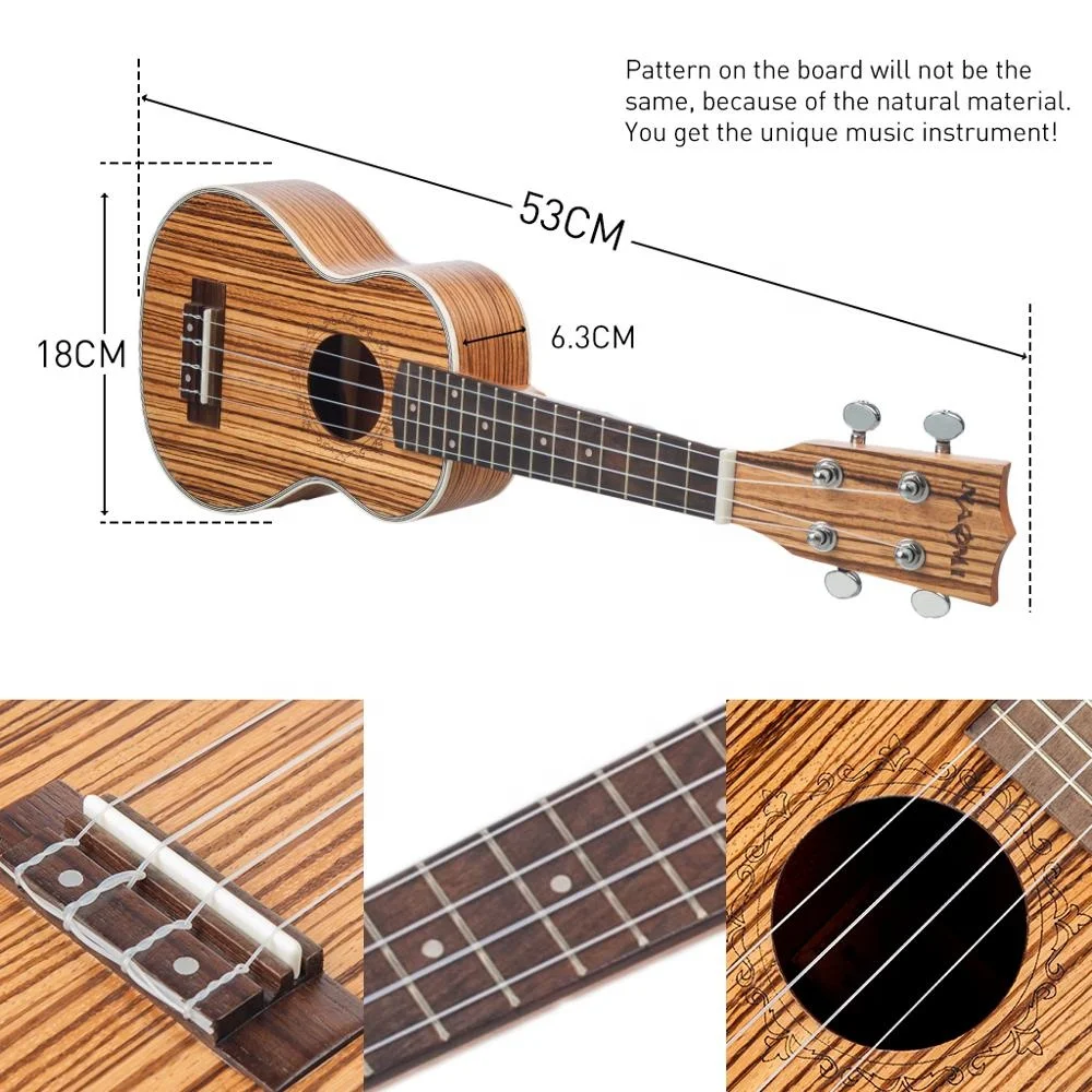 NAOMI  21 Inch Ukulele Zebrawood 4 Strings Hawaii Guitar Uke Kit Acoustic Mini Guitar Musical Instrument