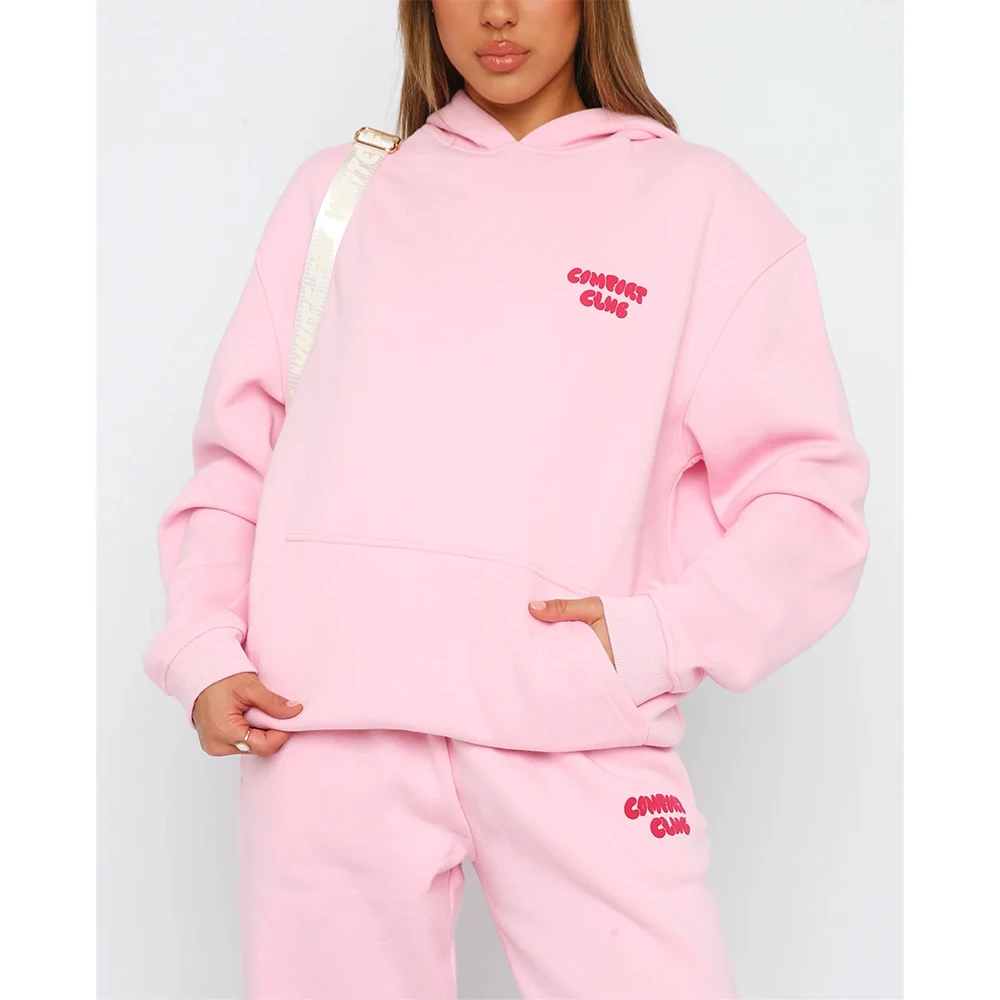 Wholesale Custom Streetwear 3d Puff Printing Sweatsuit Heavyweight 400 gsm Oversized Fleece Cotton Women Hoodie Manufacturer