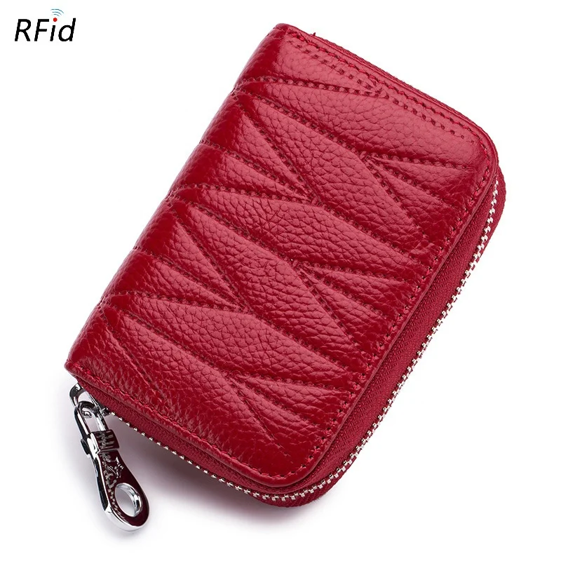 2022 Hot Sell RFID Blocking Zipper Woman Female Cash Genuine Leather  Card Holder For Man And Woman