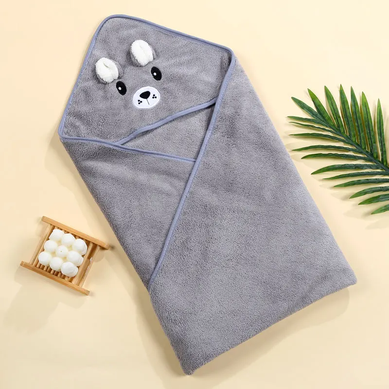 Custom Promotional Soft Absorbent Microfiber Velvet Coral Fleece Animal Pattern Kids Baby Hooded Bath Towel