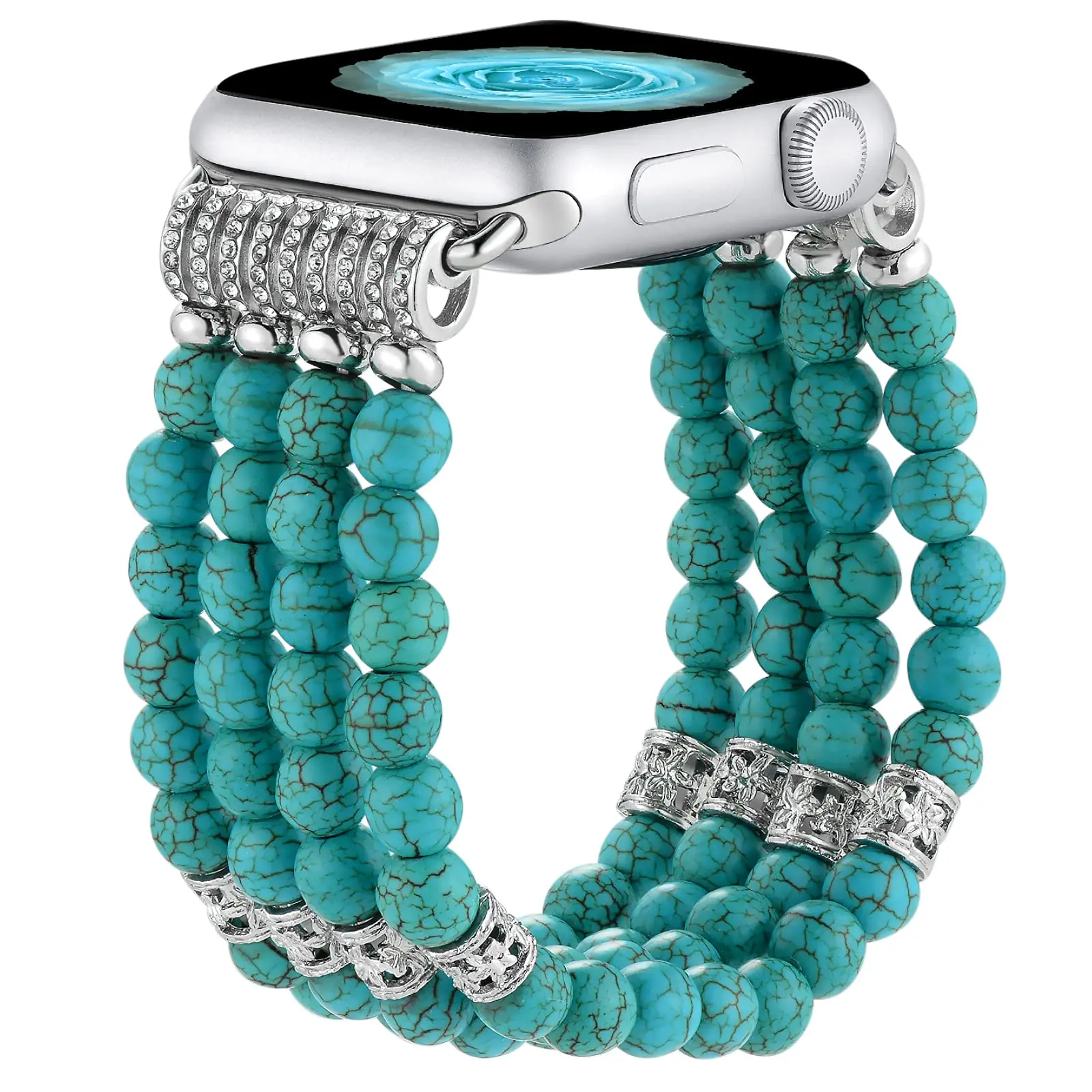 Fashion Elastic Beaded Watch Band Replacement Band Compatible Pearl Beaded for Apple Watch Bands Women for Iwatch Series SE 7 6