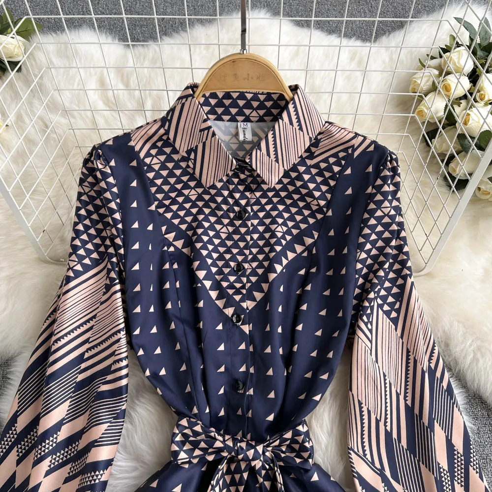Spot Sales ANSZKTN ANSZKTN Woman Clothes Wholesale ANSZKTN Apparel Elegant Floral Casual Dresses Retro Lapel Long Sleeve Dress