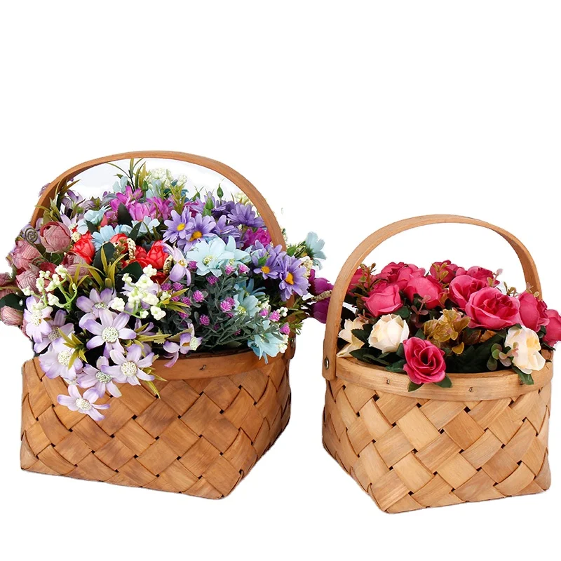 Wood Chip Handmade Amazon Best Seller Chinese Manufacturer Woven Gift Hamper Basket with Handles
