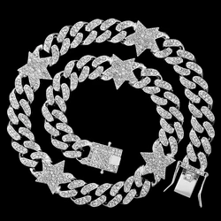 Fashion Icy Cuban Chain Star Charms Necklace Iced Out CZ Diamond Miami Cuban Link Chain Choker Necklace For Men