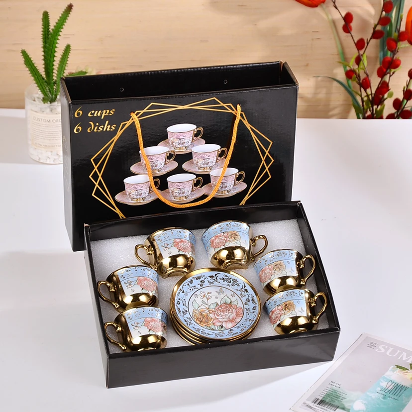 Delicate Bone China Coffee Cup Set European Vintage Tea Cup Tea Kettle Saucer Ceramic Gift box tea set