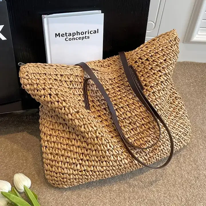 New Travel Beach Woven Handbag Woven Basket Tote Shoulder Bag Rope Crochet Knit Bag bucket storage beach bag