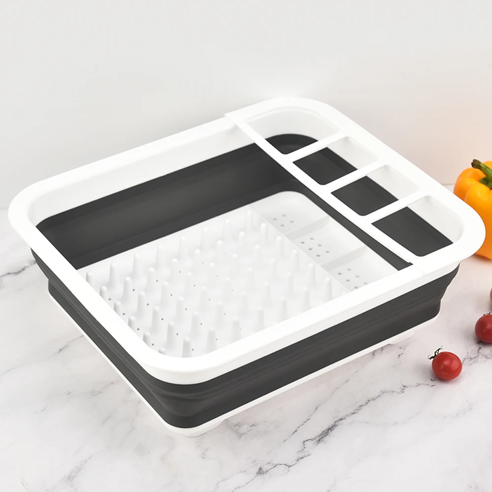 High Quality Square Plastic Kitchen Dish Rack Cup Drainer Dry Tableware Bowls Holder Drying Folding Drain Basket
