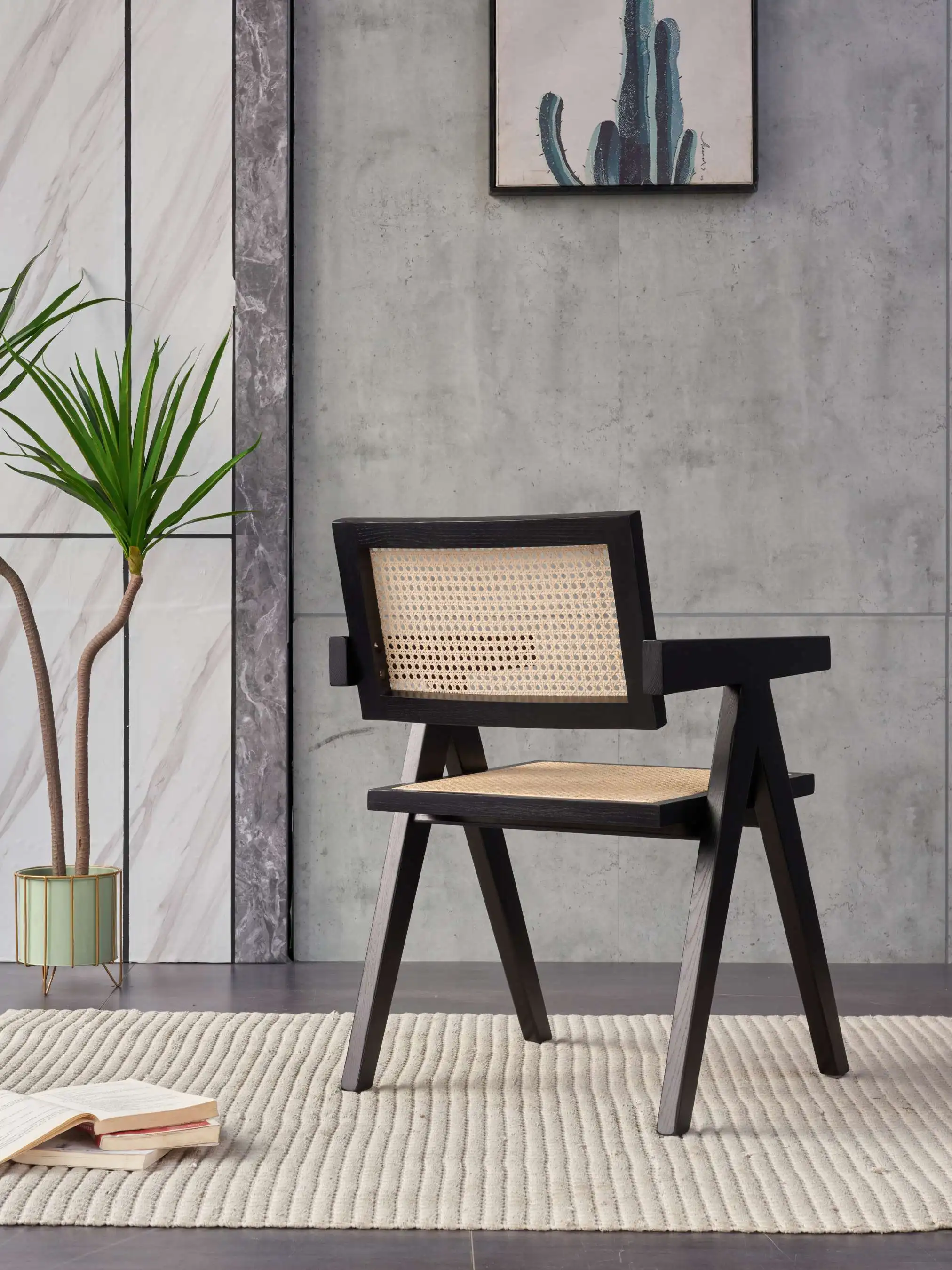 good price modern Nordic Solid Ash Wood Rattan Dining Chair small packing Assembled Leisure armchair Kitchen Restaurant  Hotels