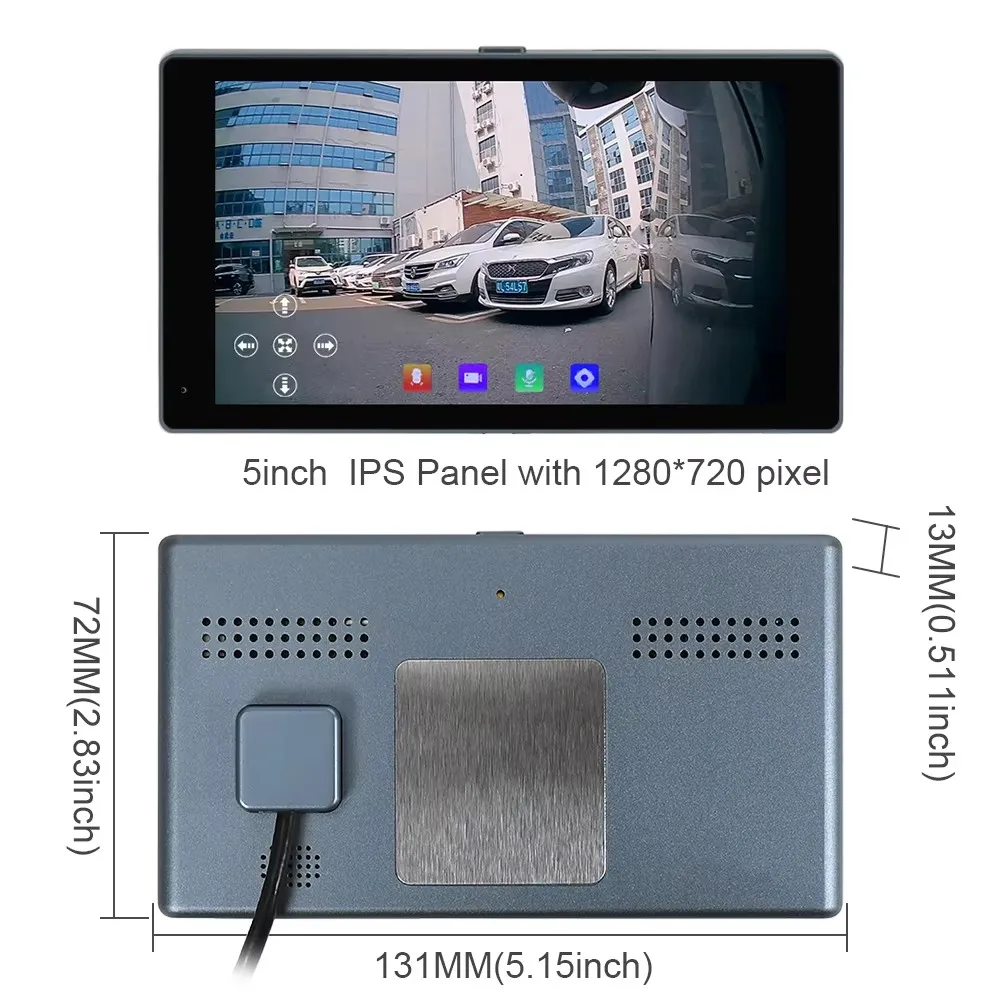 5inch touch screen IPS digital side view monitor with 2pcs AHD 1080P camera with AI function