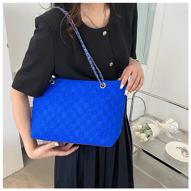 Wholesale Cheap Large Capacity Plaid Checkered Tote Shoulder Bag With Chain Strap For Girls Ladies Office Bag