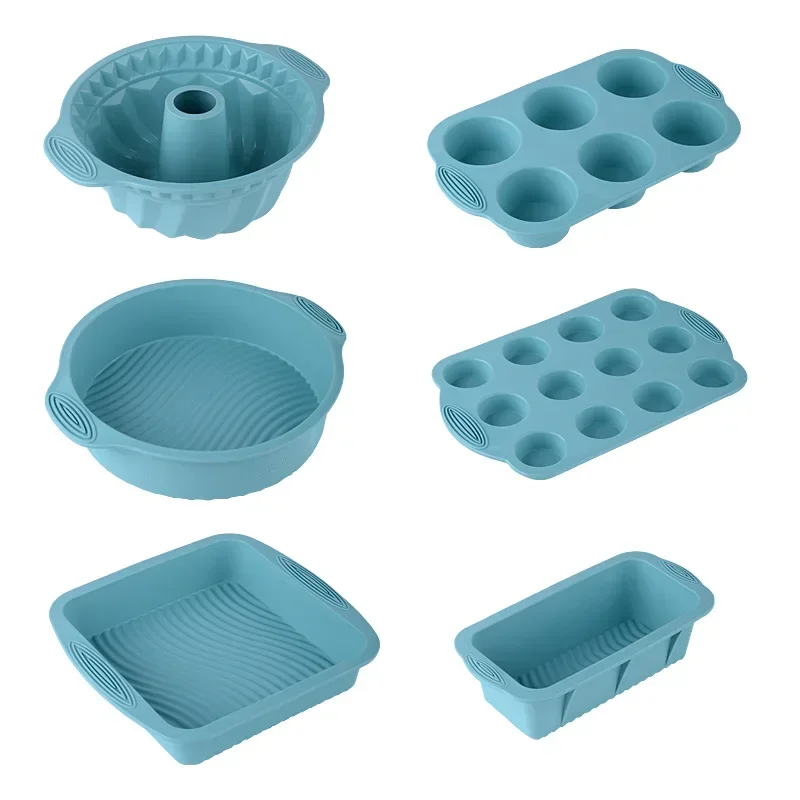 6pcs,Baking Tool Set High Temperature-resistant Oven Cake Mold Silicone Products Toast Plate Silicone Cake Mold Set 6-piece Set