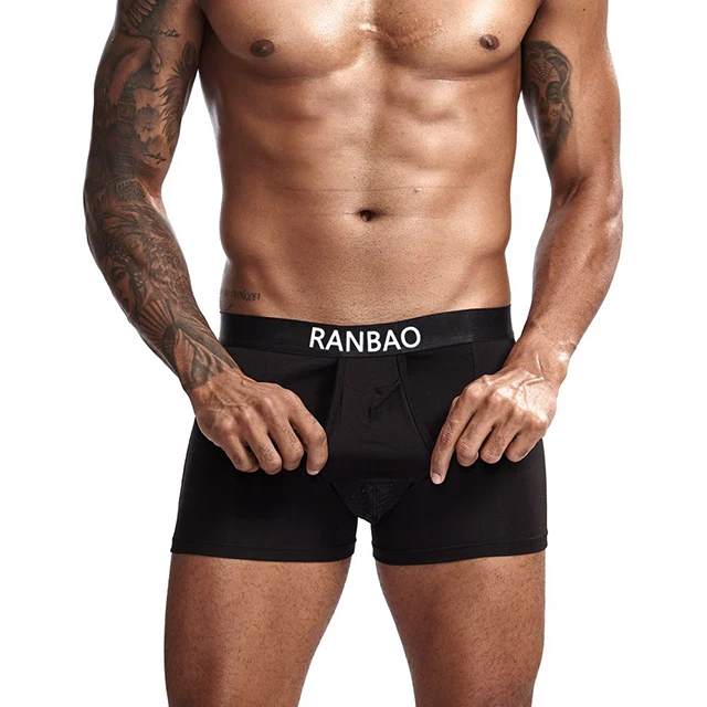 Open Flying Pants Fashion U-shaped Pocket Cotton Soft Comfy Lightweight Underpants Underwear Boxer Briefs For Men