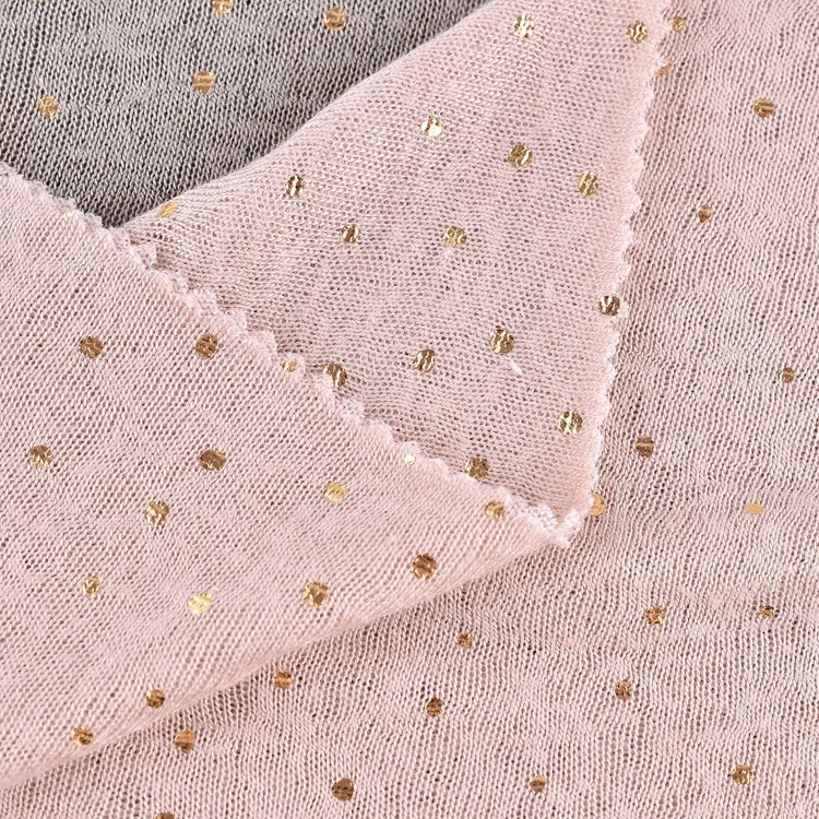 Soft Rayon Polyester Viscose Heating Foil Print Knit Hacci Fleece Fabric for