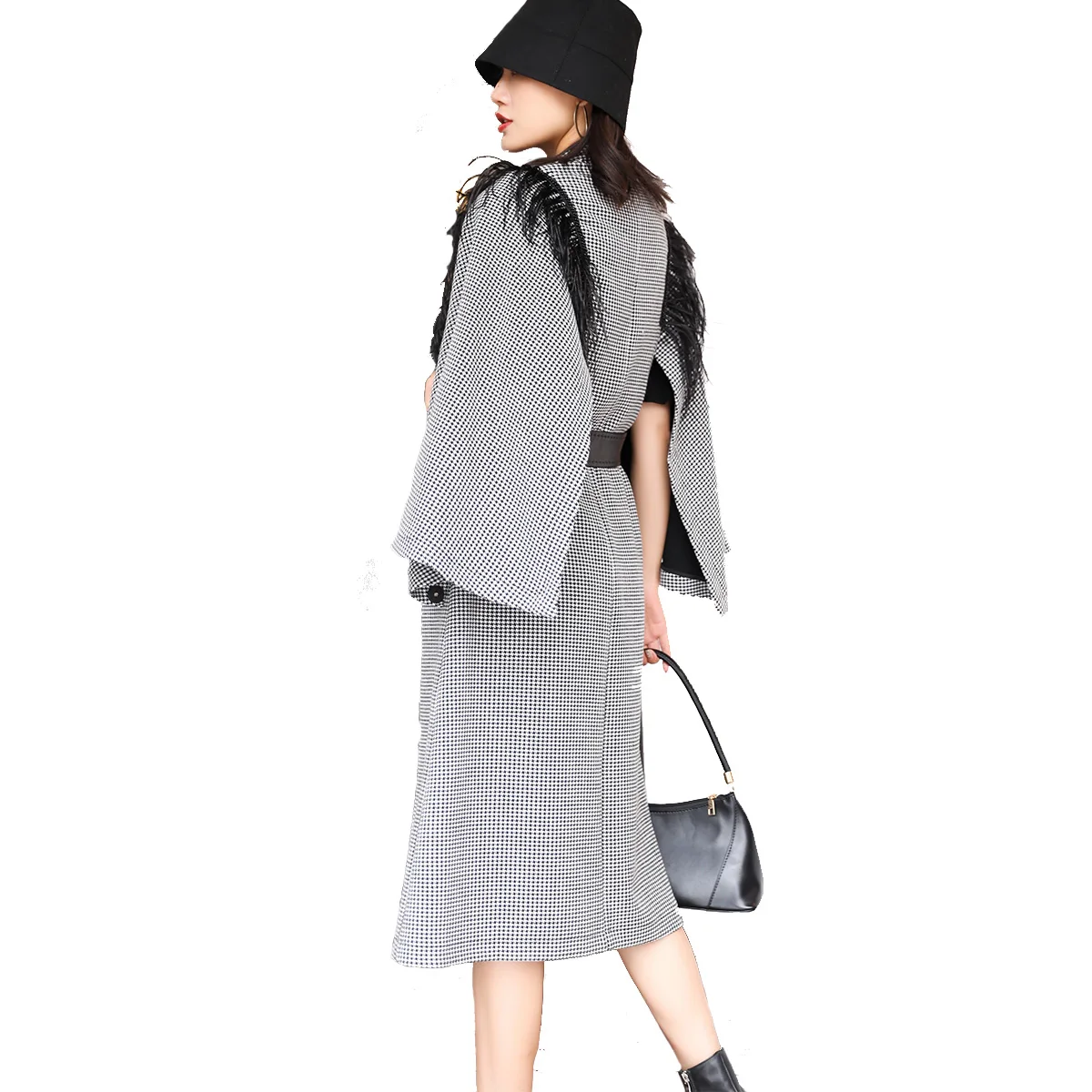 Plaid and Tassel series OEM high-quality hand-made cashmere & woolen overcoats custom Factory