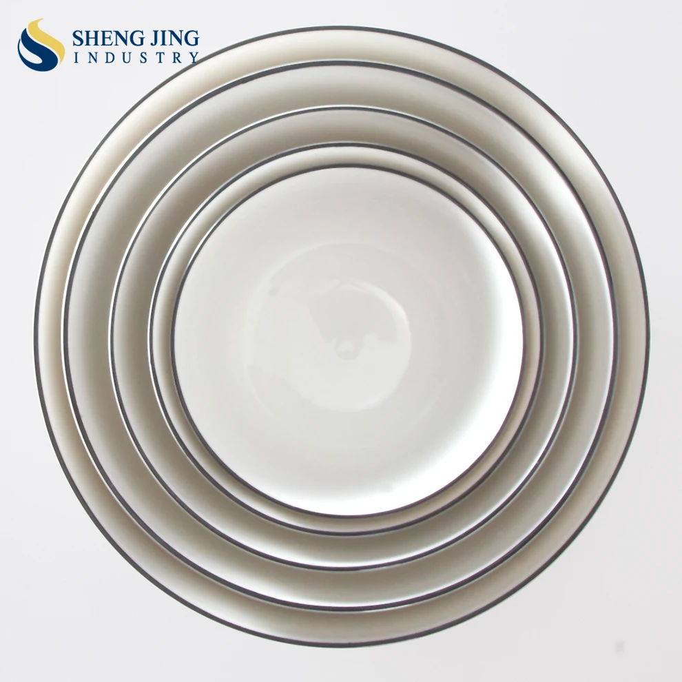 Shengjing Western Ceramic Tableware Wholesale Creative White Black Rim Porcelain Soup Rice Bowl Hotel Restaurant