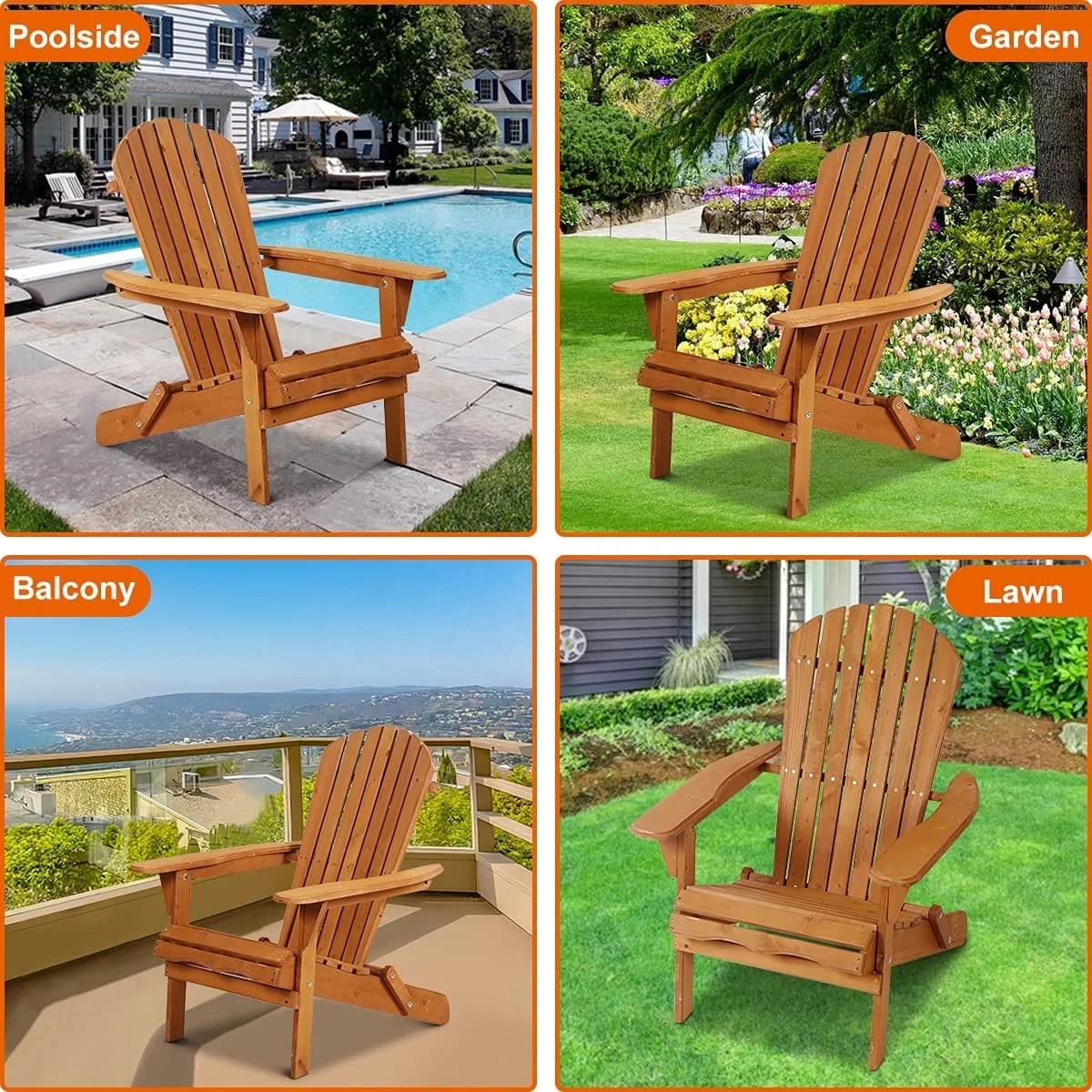outdoor furniture garden folding chair Assembled Solid Cedar Wood deck folding Adirondack Chair for patio Lounge Beach