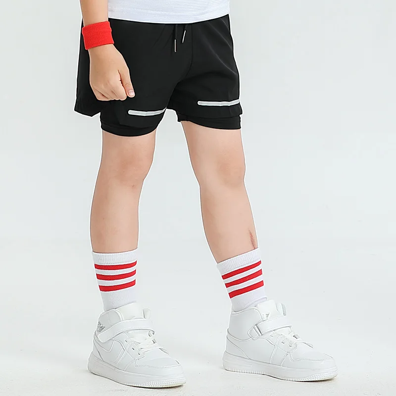 Kids Running Shorts Boys Double Layer Sport Shorts Active Wear Quick Dry Gym Shorts For Kids