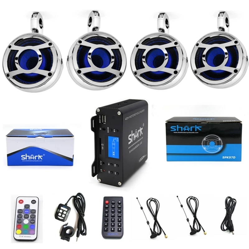 Motorcycle audio 4ch  1000 w with FM radio BT USB SD AUX IN for ATV UTV marine audio with RGB light