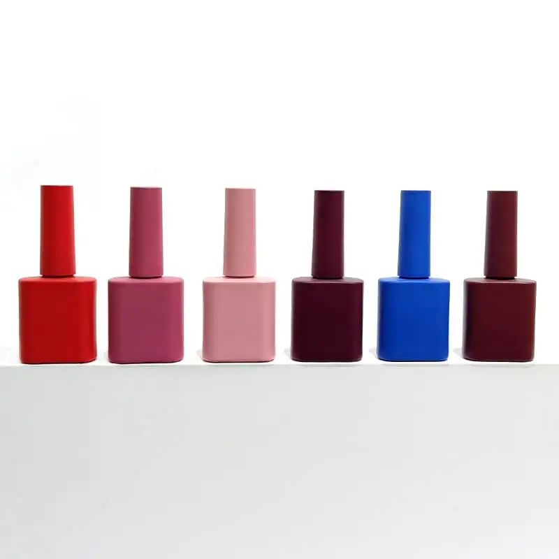 Customized 12ml Flat Nail Gel Polish Glass Bottle Packaging with Brush Pink Red Grey Blue Colorful