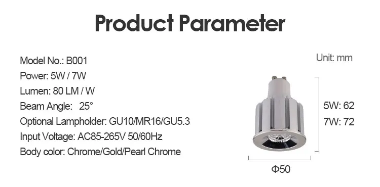 Wholesale high quality Aluminum lamp cup 5W 7W led GU10 MR16 GU5.3 spotlight BULB