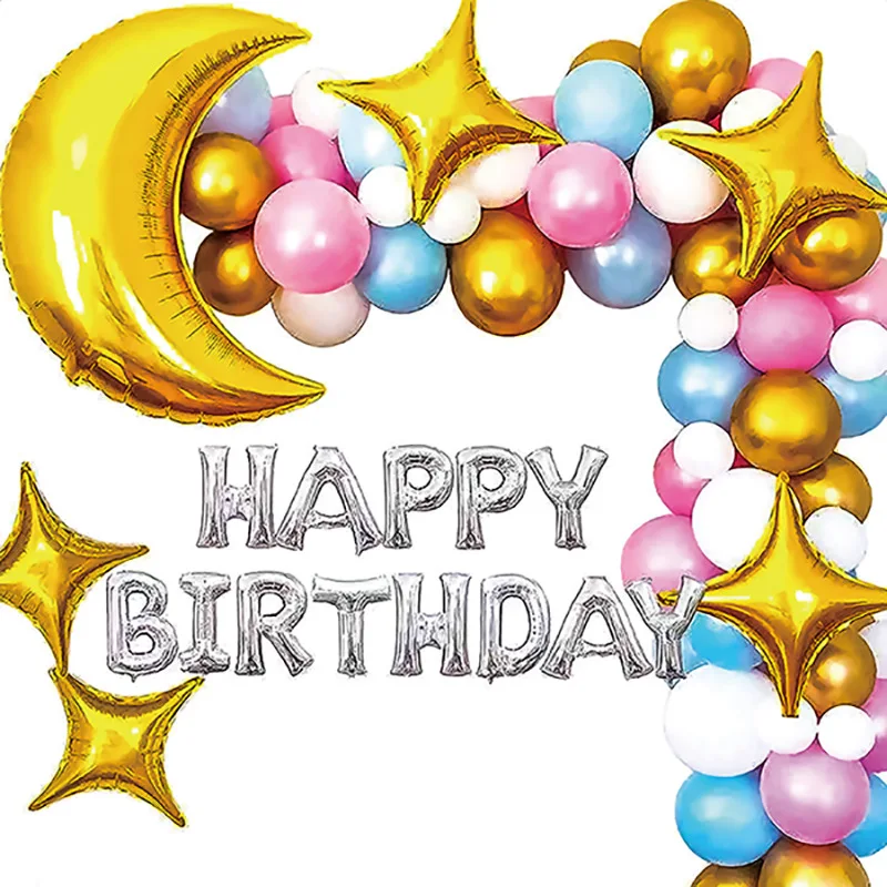 Moon Star Foil Happy Birthday Balloon Macaroon Latex Balloons Arch Garland Kit Birthday Baby Shower Decoration