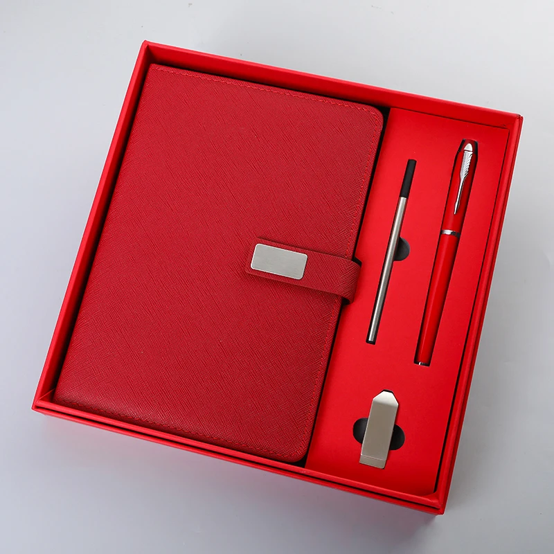 Journal Hardcover Planner Lined Customized PU Leather Cover Red Notebook Paper Stationery Stationary Gift Set 2024 with Pen