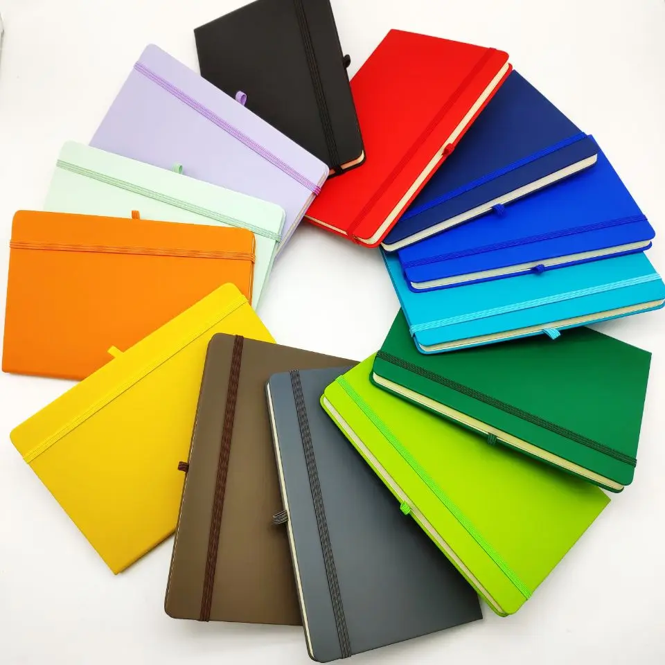 Popular Multi colors Notebook with line dot grid blank journal with elastic Band A5 PU hardcover custom planner diary notebooks