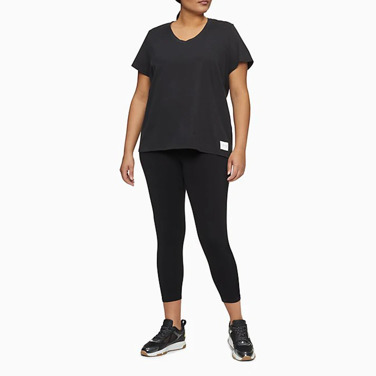 
Big size high end quality soft 100% cotton v neck short sleeve custom brand black plain t-shrits for women 