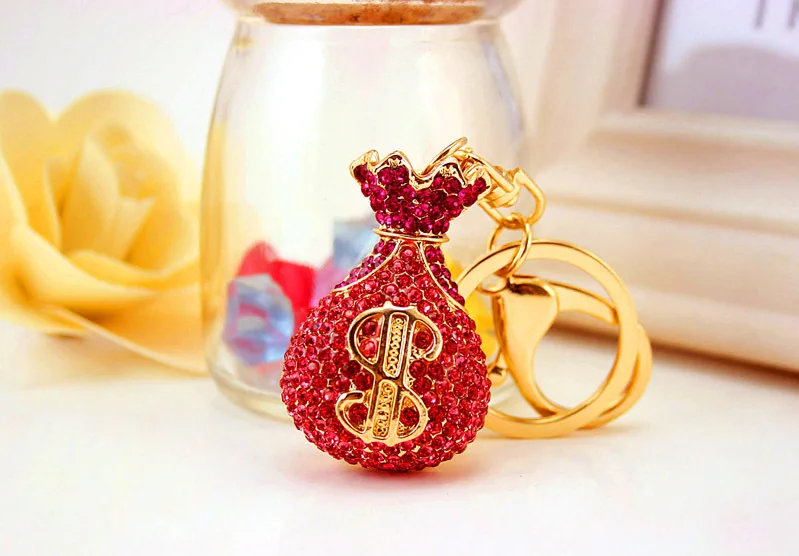 
Creative Crystal Lucky Money Bag Shape Keychain Car Key Chain Metal Pendant Female Bag Accessories Keychain Small Gift 