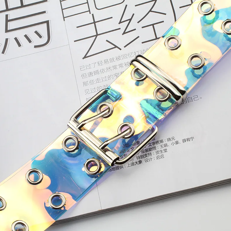 New Fashion iridescent transparent belt punk style chain decoration double row hole decorative PVC for