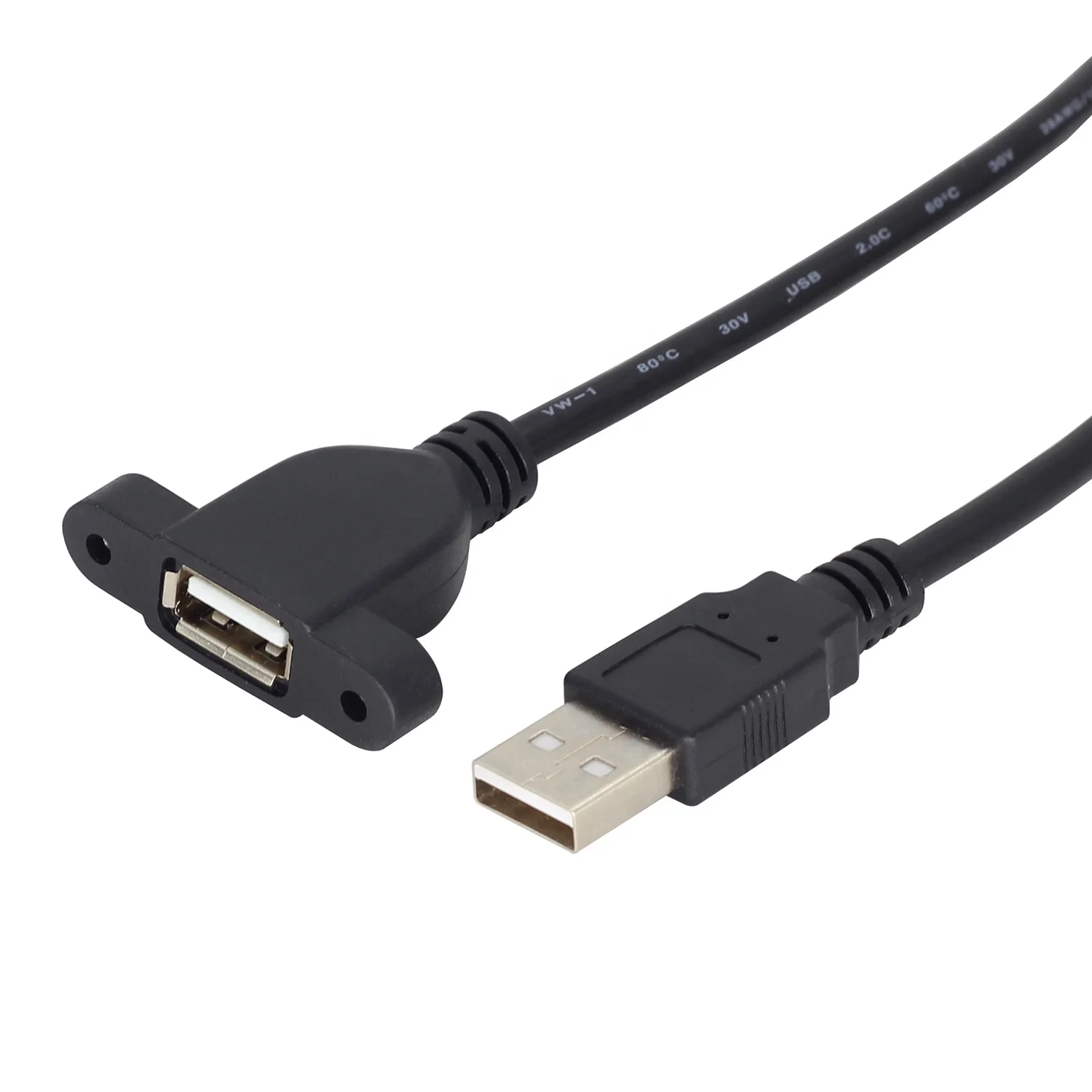 USB Male to female extension Cable with screw lock Type A Panel Mount USB Cable