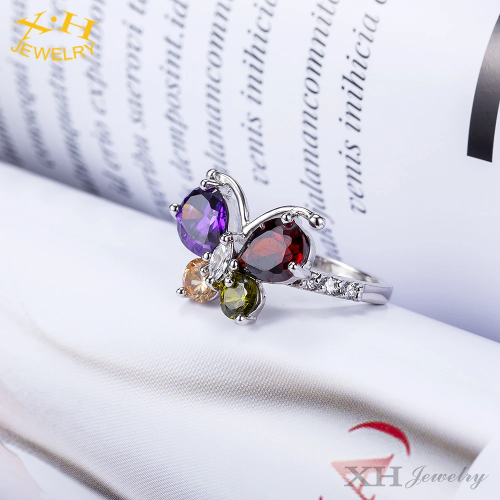 Fashion Jewelry Brass Ring Butterfly Shape CZ Diamond Wedding Ring for Bridal Engagement Ring for Women Girls Trendy Zircon