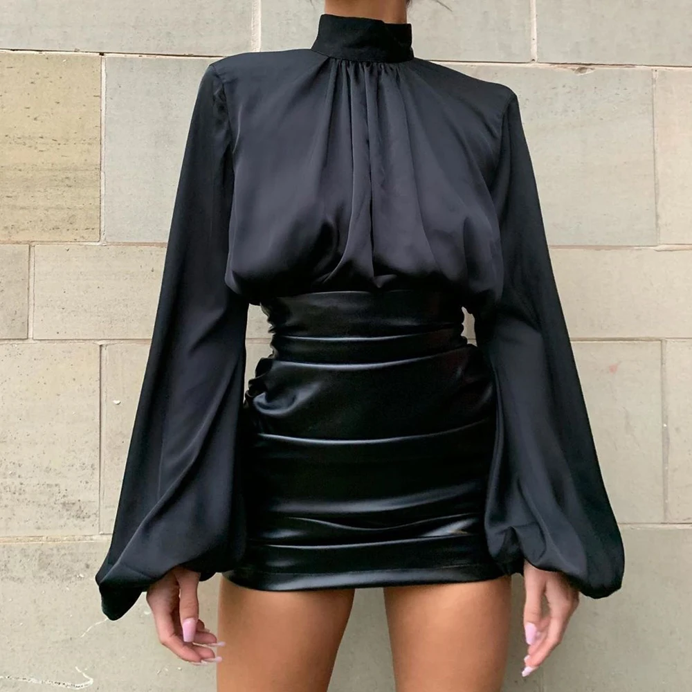 women clothing sexy black pu leather skirt high waist slim OL high quality Mini skirt