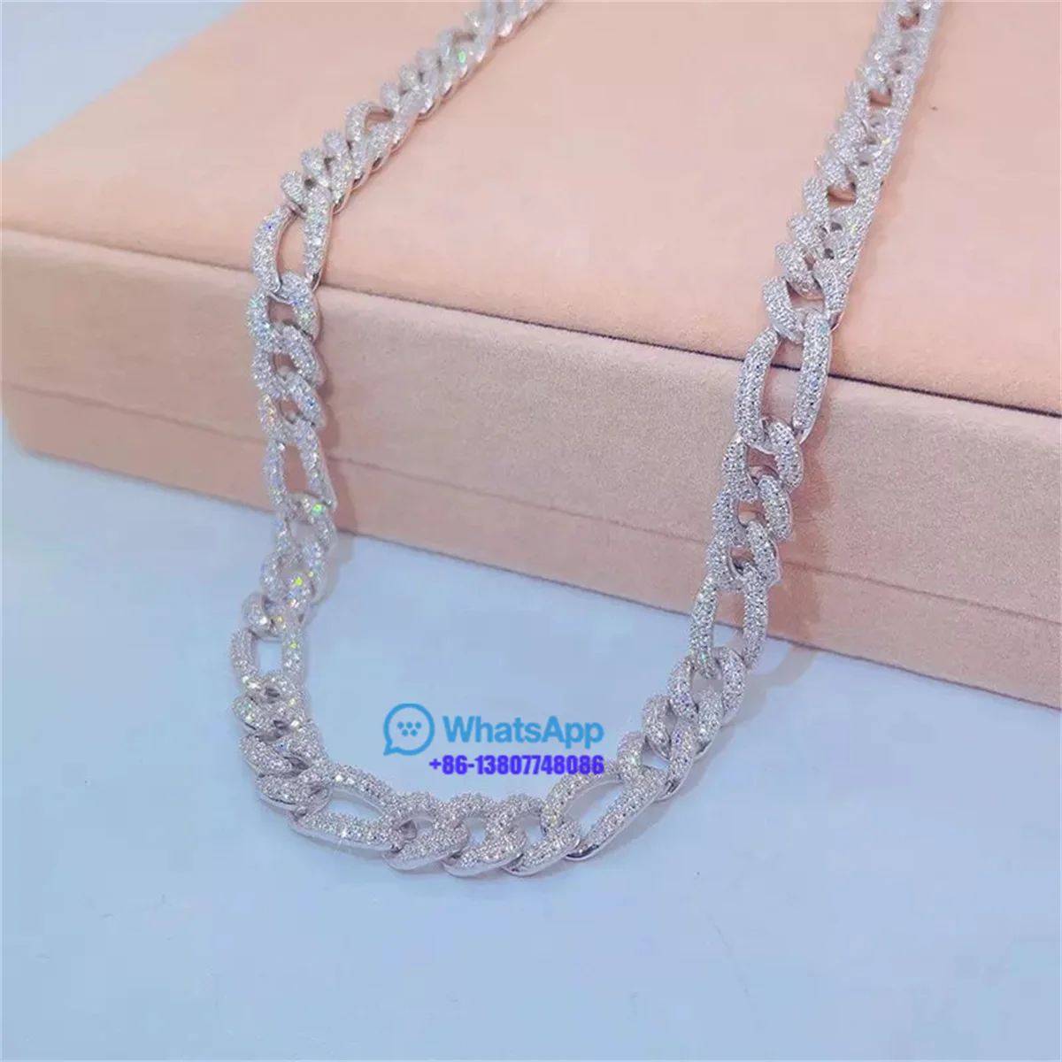 Fine hip hop jewelry necklace 925 Sterling Silver 13MM VVS D Color Iced Out Hip Hop Moissanite Figaro Chain