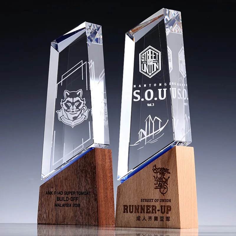 custom logo  K9 Crystal  Metal Material  souvenir  Conference trophy Solid wood crystal trophy crystal trophy