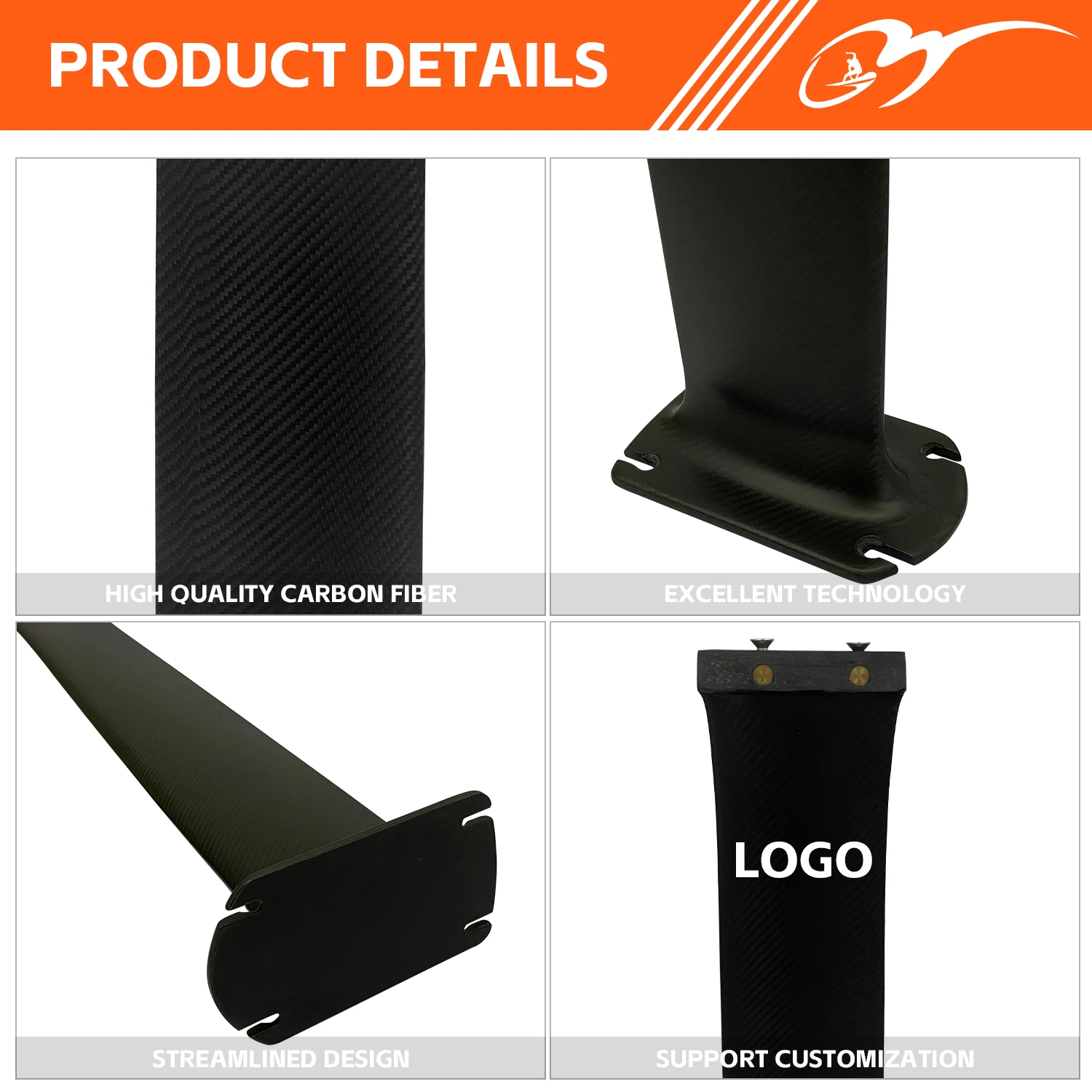 High-End 76cm 90cm Full Carbon Fiber SUP Foil Downwind Wingfoil Unisex Topplate High Modulus HM Carbon Surfing  Hydrofoil Mast