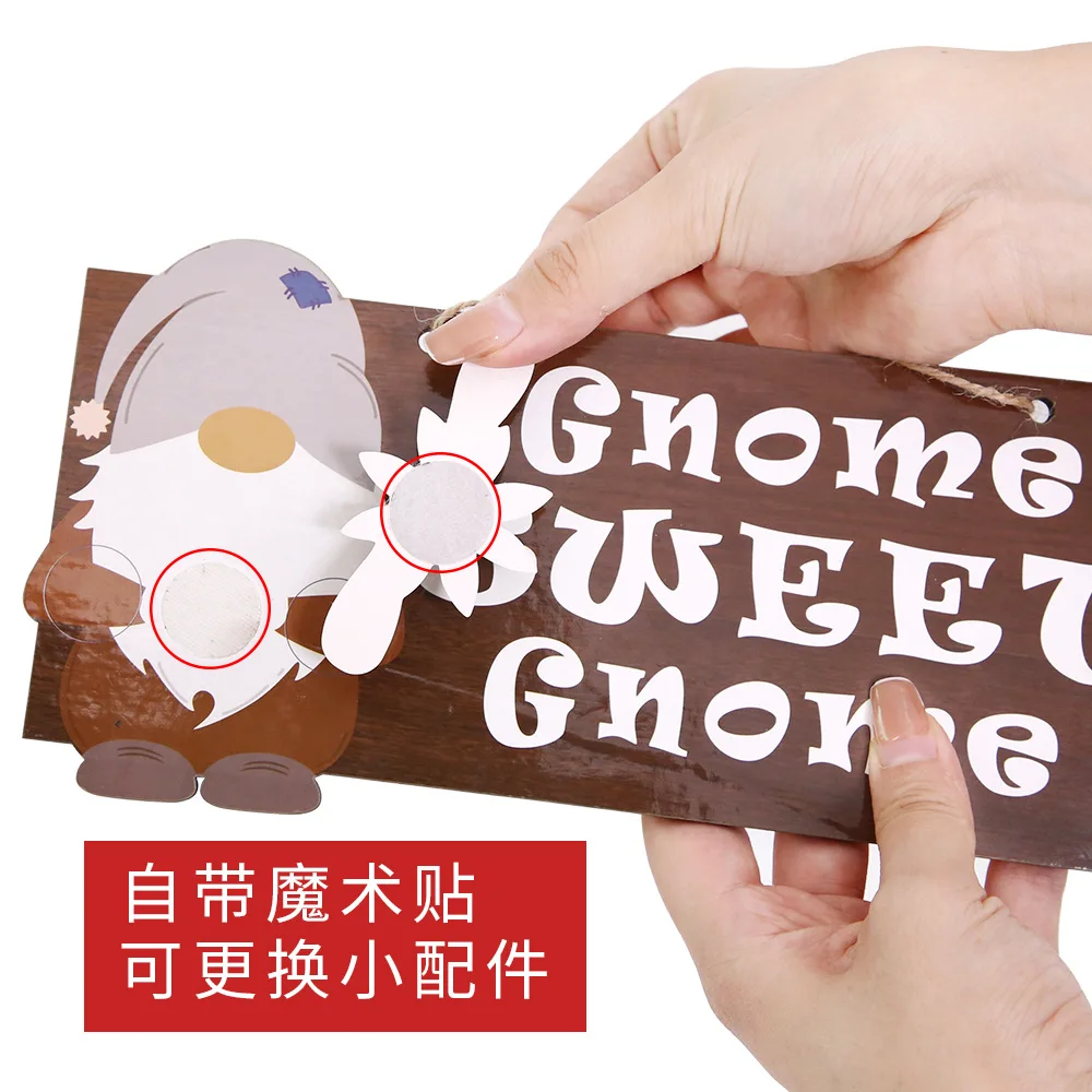 New Welcome DIY Wooden Door Sign Hanging Round Gnome Sign Christmas Front Door Decoration