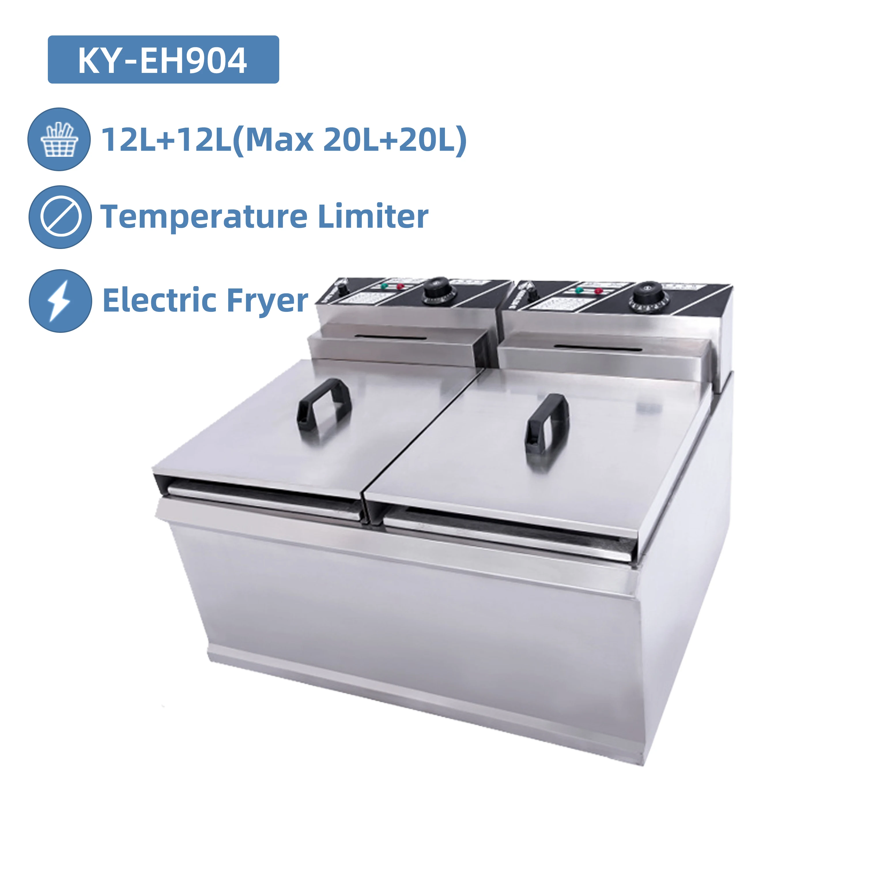 12L+12L Automatic Oil Fryer KFC Equipment Commercial Potato Finger Chip Fryer With temperature limiter