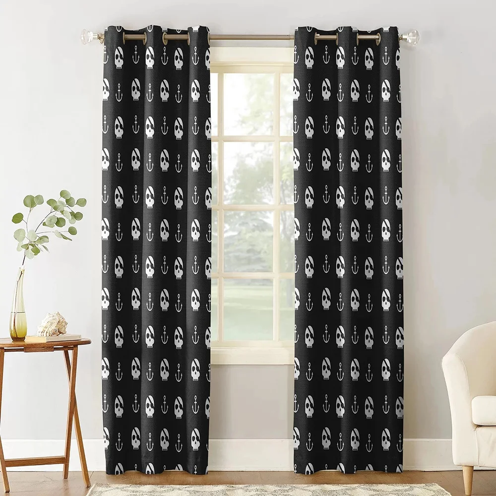 Printed Blackout Window Curtains for Living Room Decorative Panel New Nice Custom Hot Young Fashion Pirate Skull Black and White