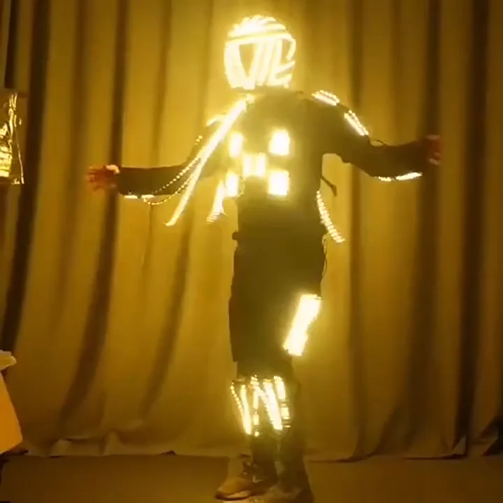 Led Light Armor Costume Performance Dress Out of Wine Bar Atmosphere Props Ktv Long Hair Helmet Suit