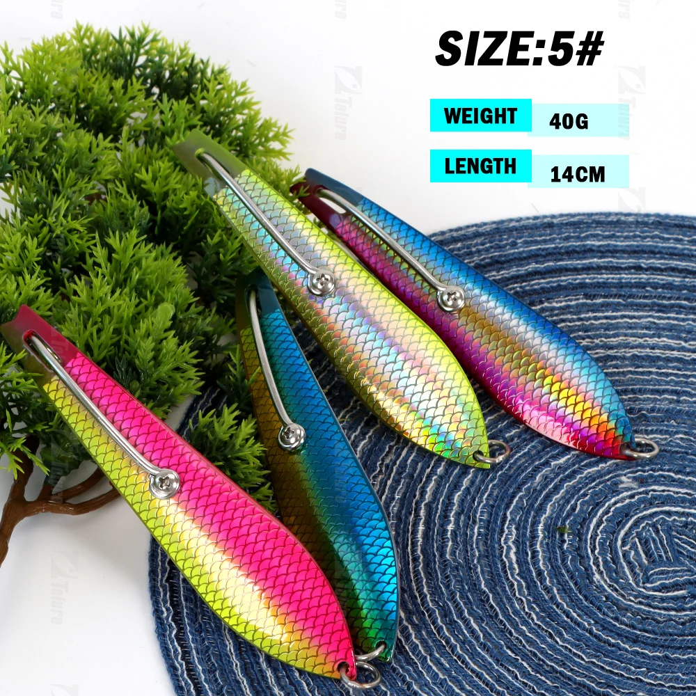 Trolling  Spoon lure 40g 14cm Fish scale laser design Stainless Steel Metal Spoon Lures with Screw style