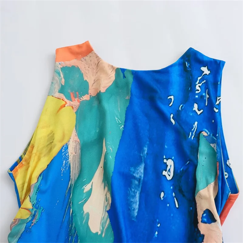 TAOP&ZA 2023 Summer New Round Neck Sleeveless Straight Long Tank Top Dress Backless Tie-Dye Printed Dress 1165677