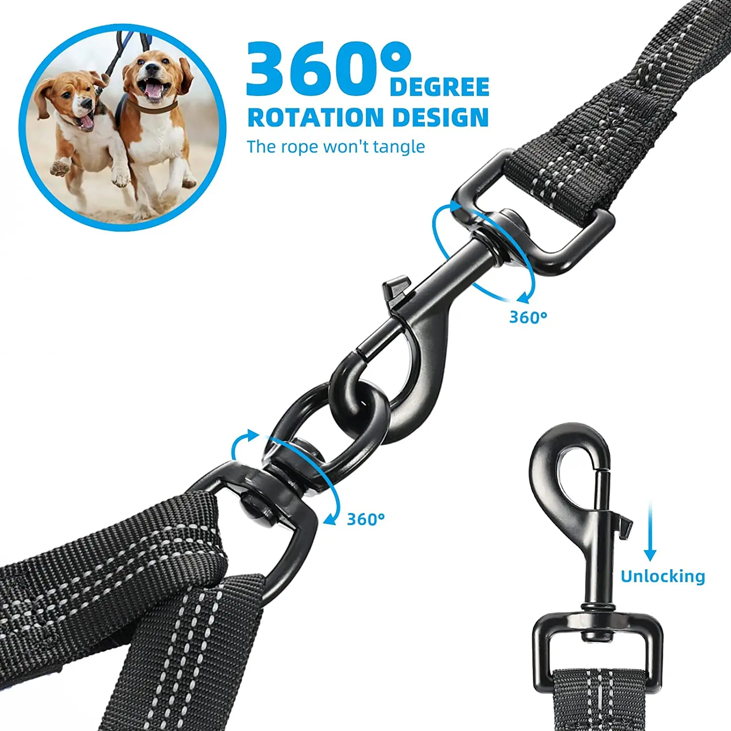 NIBAO Double Dog Leash Large Dogs Hands Free | 2 Dog Leash No Tangle | Waist Leash for Walking Two Dogs