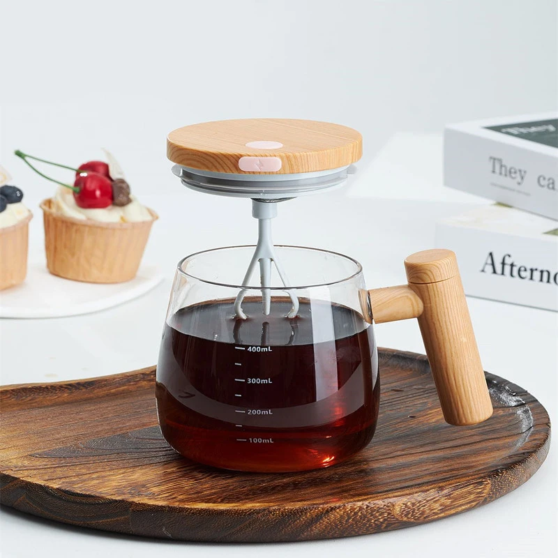 2025 new wholesale rechargeable automatic self stirring electric glass coffee mug 400ml mixing glass cup with usb lid
