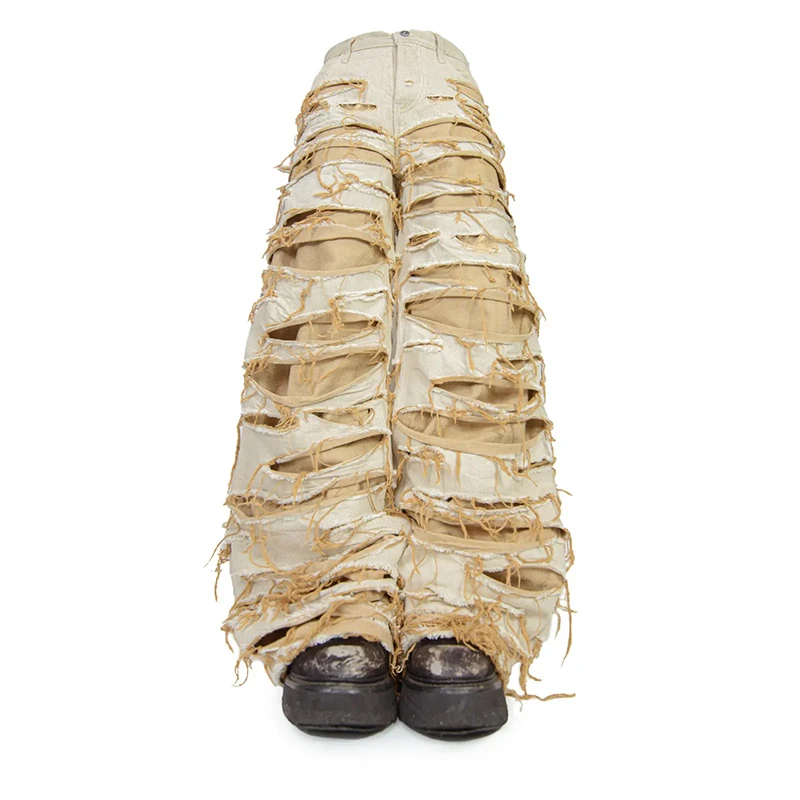 diznew High Street men custom waxed denim overalls New design denim with torn and loose custom jeans for men