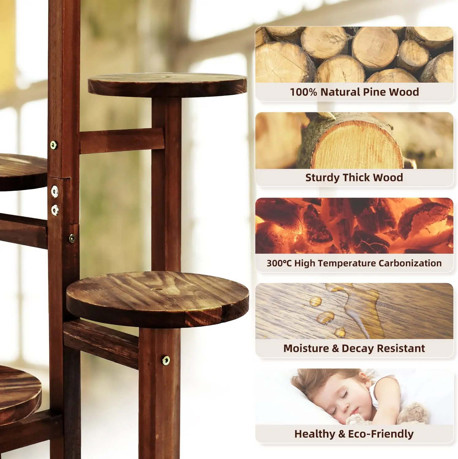 Plant Stand, 5 Tiered Tall Plant Shelf for Indoor Multiple Plants,Wood Corner Plant Holder for Living Room