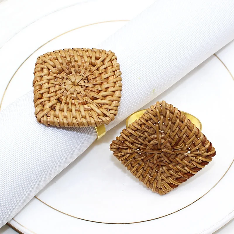 Farmhouse Napkin Rings Handmade by Natural Rattan Fabric Napkin Rings for Party Wedding Dinner Table Decoration HWW49
