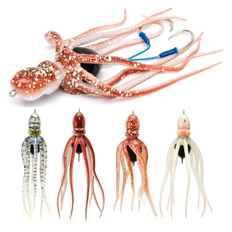 Ancient hunter Mustad Ink Jet Octopus is lifelike Jig 60g-340g Soft Bait with Assist Hooks Slow Trolling Slow Pitch Jigging Bait