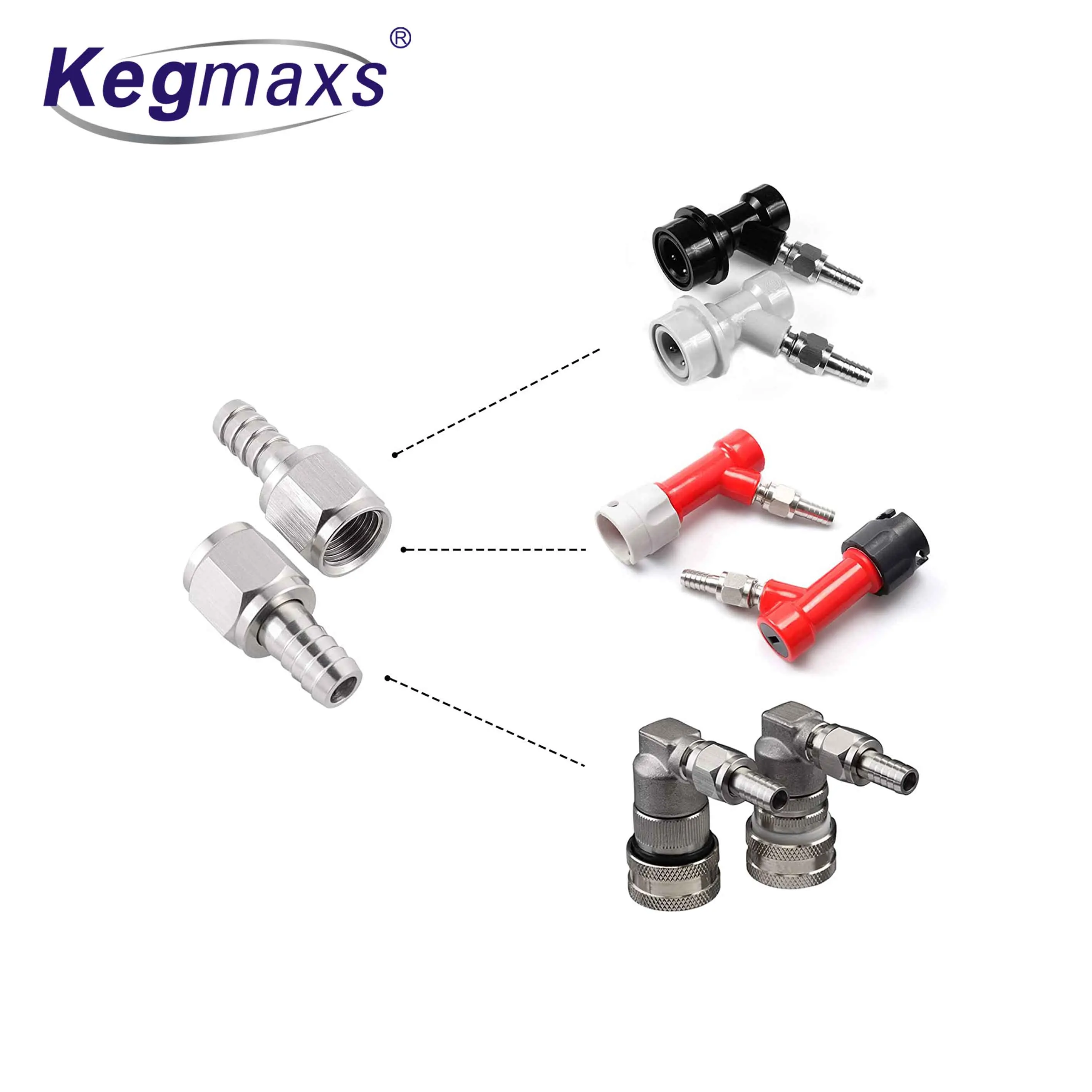 Kegmaxs Homebrew Hose Swivel Nut Barb, 1/4' Barb & 5/16' Barb, Stainless Steel MFL Quick Disconnects Fittings for Brewing