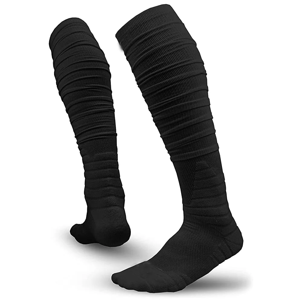 Mens Black Wholesale Professional Cotton Pleat Knitted Football Soccer Socks